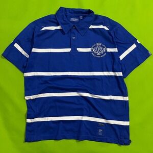 XL Parish Nation‎ Mens Blue Striped Short Sleeve Polo Shirt VTG Style Y2K